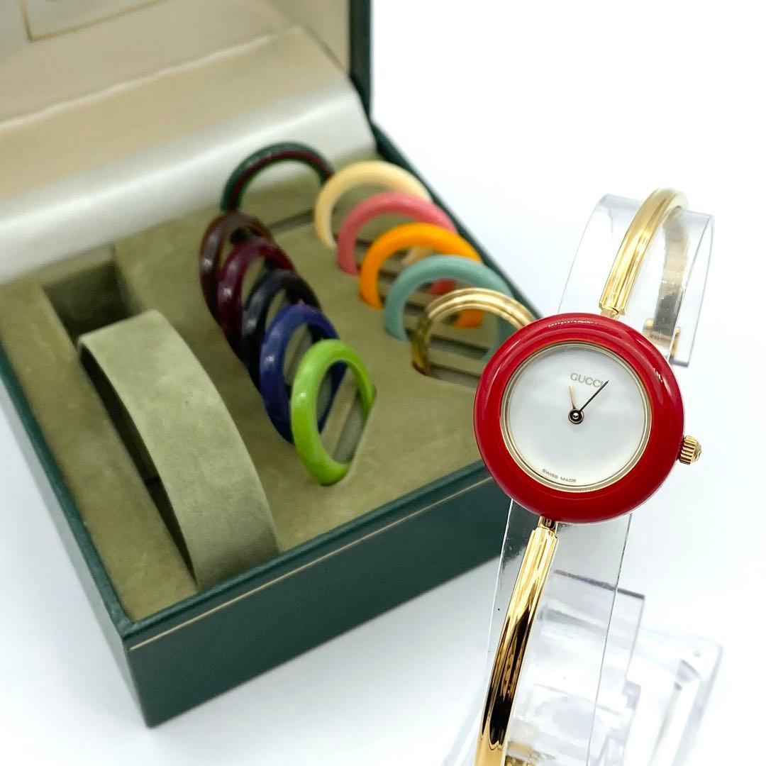 極良品☆稼働　グッチ　新品電池　チェンジベゼル　レディース腕時計
