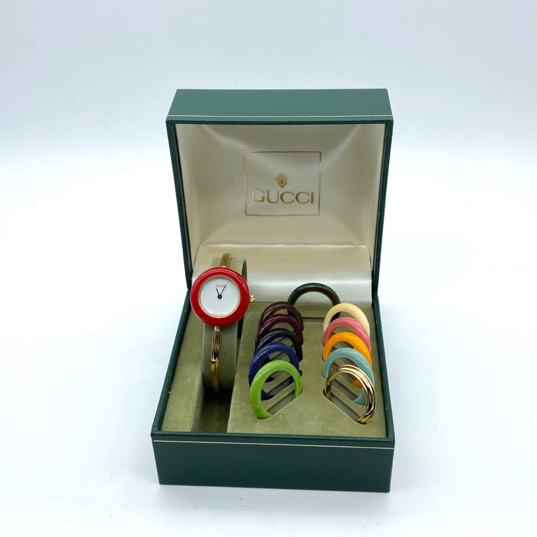 極良品☆稼働　グッチ　新品電池　チェンジベゼル　レディース腕時計