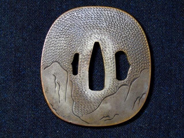 01★武具　刀装具　刀　脇差　銅鍔　肥後 甚吾　鷹の図　箱付★