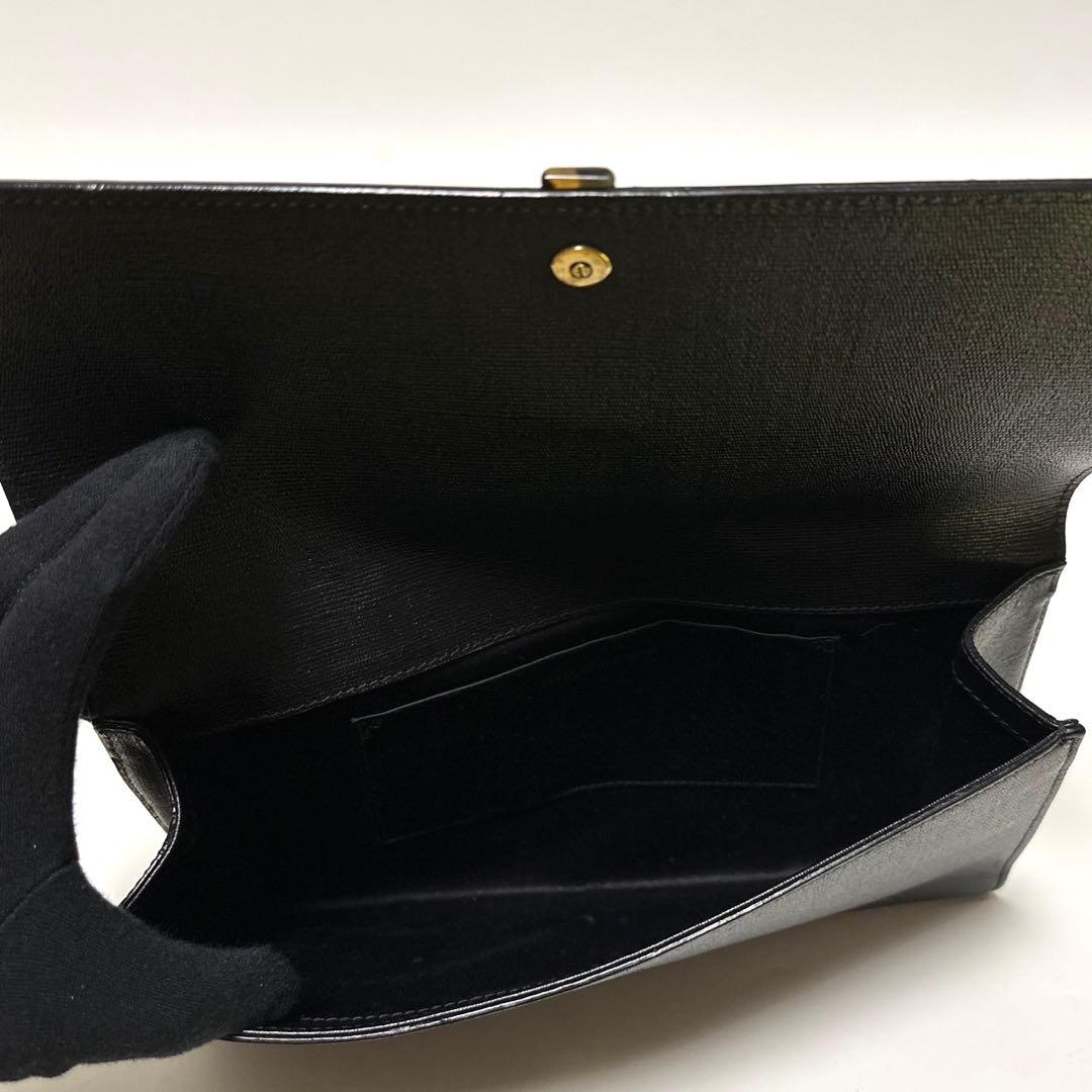 r06【極美品】イヴサンローラン Yライン　レザー　ブラック　クラッチバッグ
