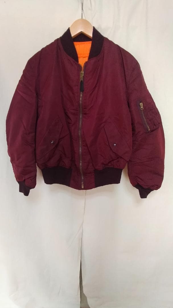 ビンテージ80年代アルファMA-1リバーシブルナイロンフライトJKT赤ワインL