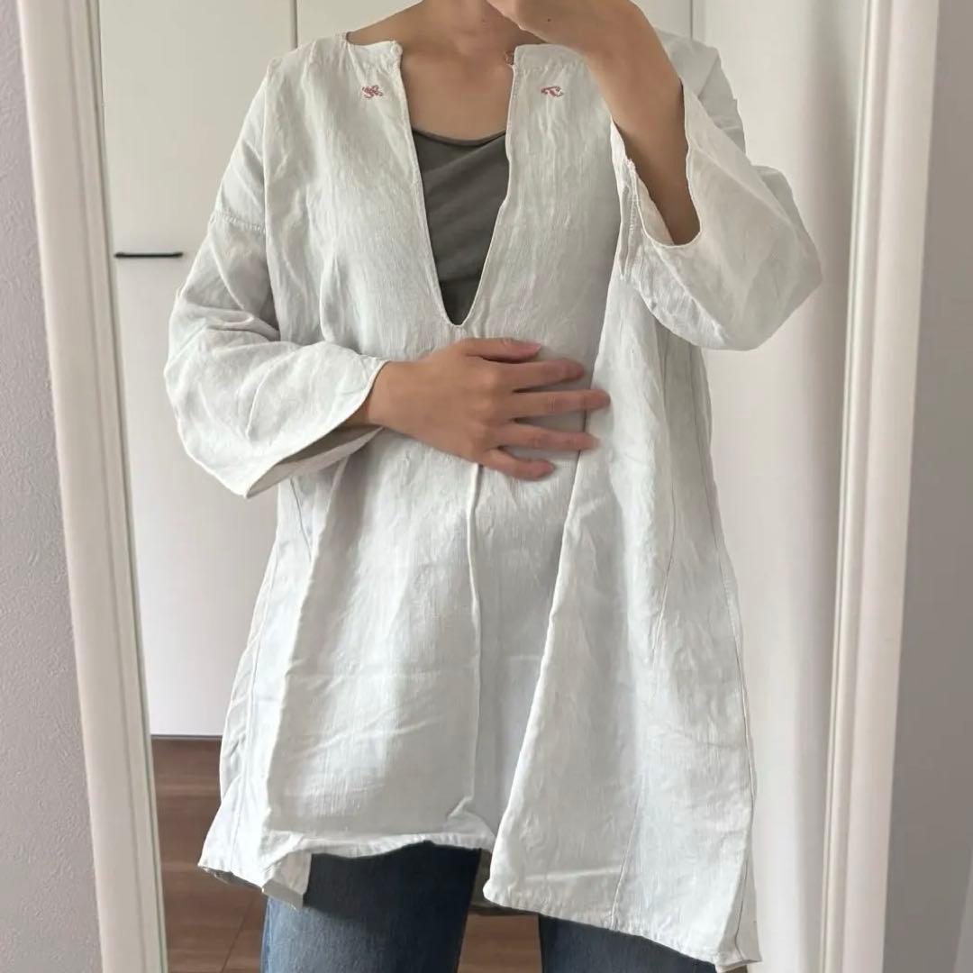 フランス　アンティーク　レース　ワンピース　フレンチリネン　刺繍　ブラウス