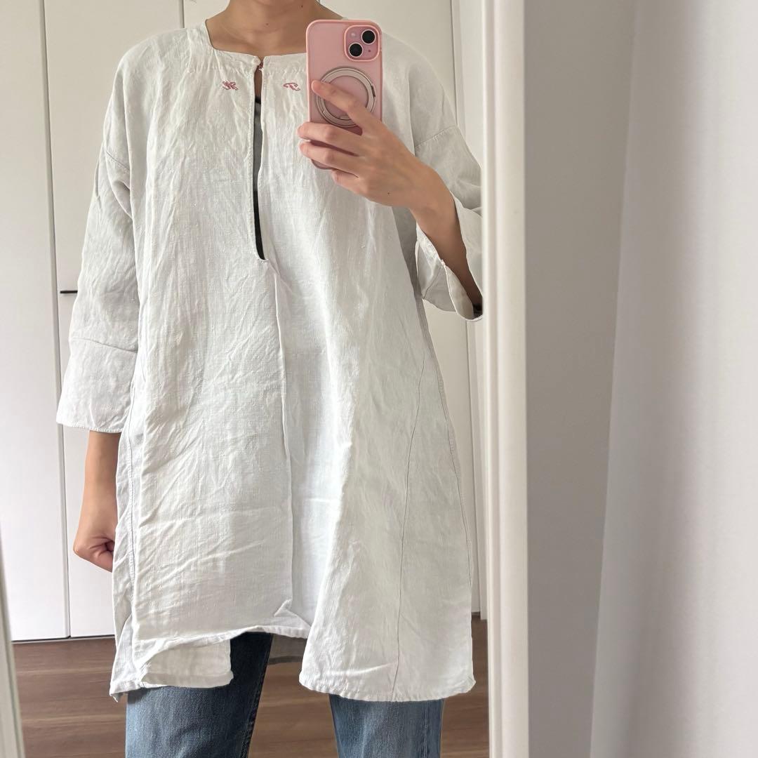 フランス　アンティーク　レース　ワンピース　フレンチリネン　刺繍　ブラウス