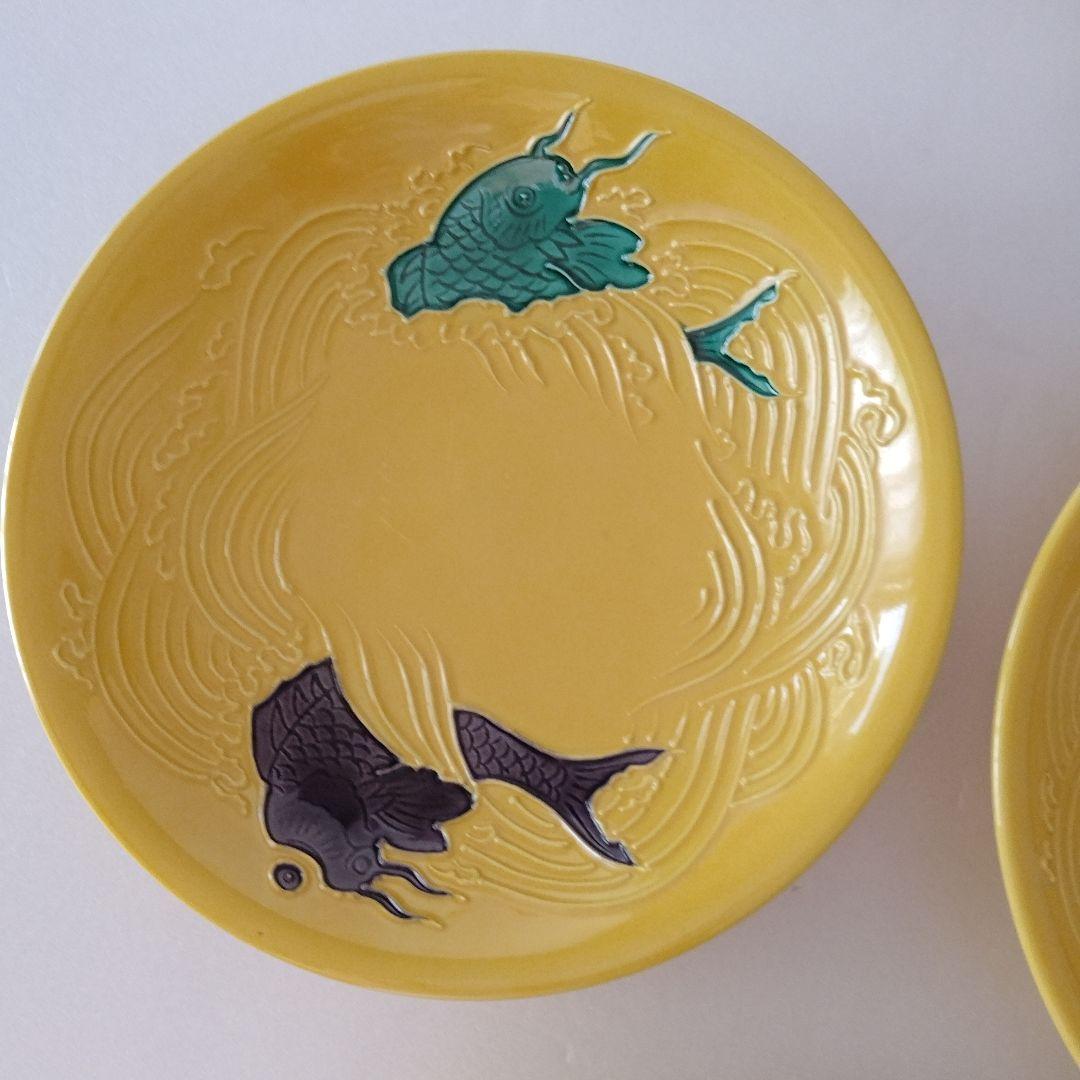 京焼　松谷窯　三代目　叶松谷　黄交ち荒磯　皿　五客組
