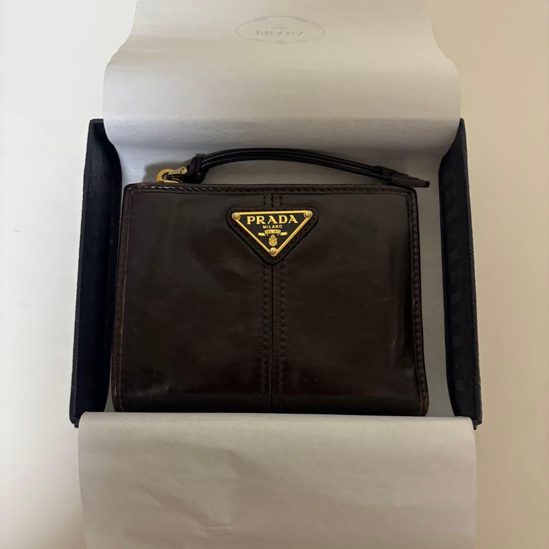 ［正規品］PRADA ソフトルックスレザー 財布トライアングル ロゴ