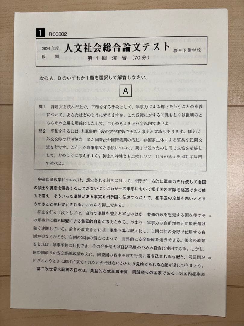 [駿台]テキスト テスト 小論文対策セット 人文社会総合論文