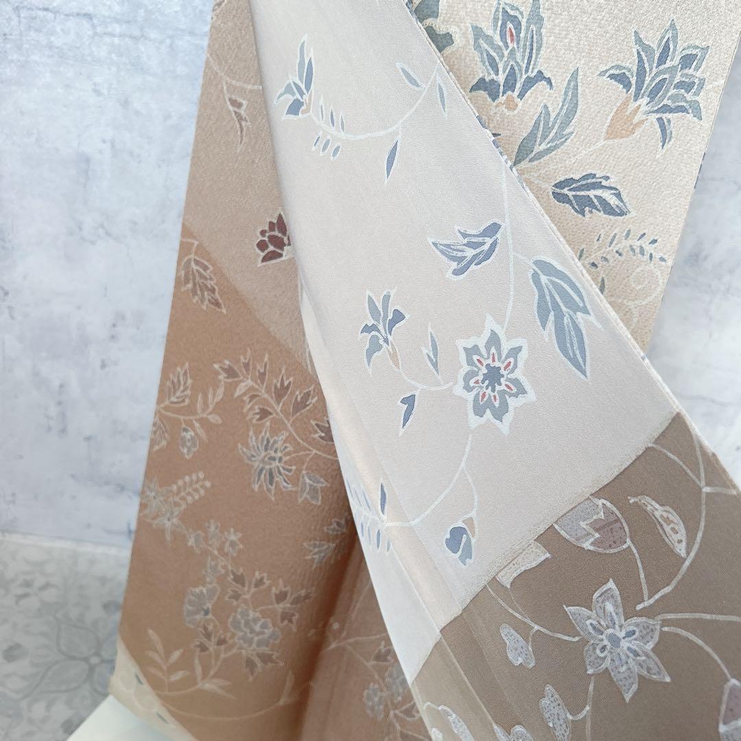 小紋　フルセット　着物　正絹　ベージュ　更紗模様　m2