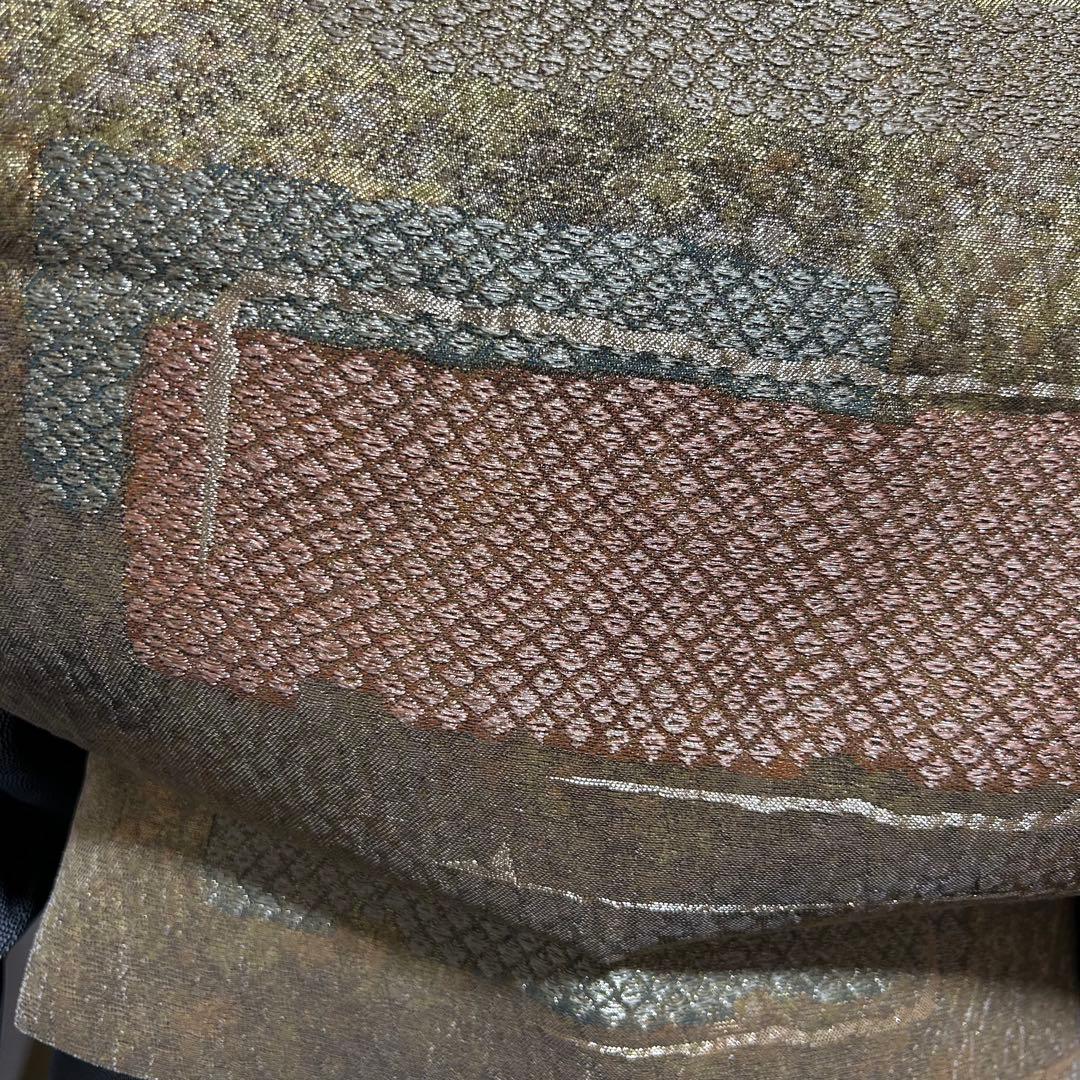 美品　袷　正絹　紋付　縮緬　鮫小紋　江戸小紋　フルセット　西陣唐織金箔袋帯