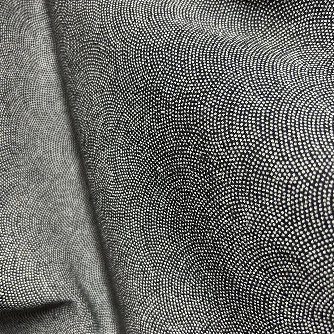 美品　袷　正絹　紋付　縮緬　鮫小紋　江戸小紋　フルセット　西陣唐織金箔袋帯