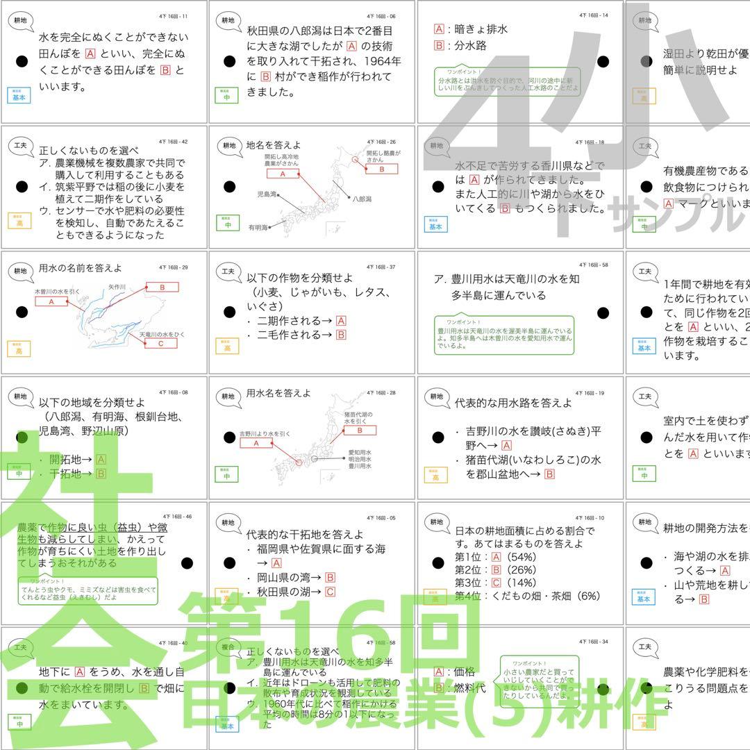 中学受験 暗記カード【4年下社会・理科6-18回】組分けテスト対策 予習シリーズ