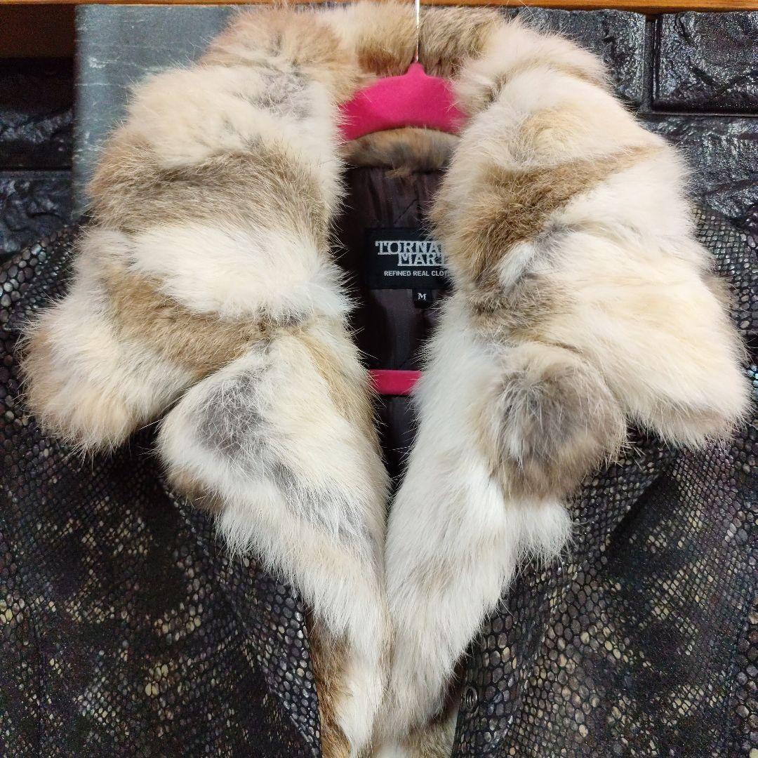 タケシ未使用品トルネードマートラビットファー黒パイソン柄レザー豚革コート