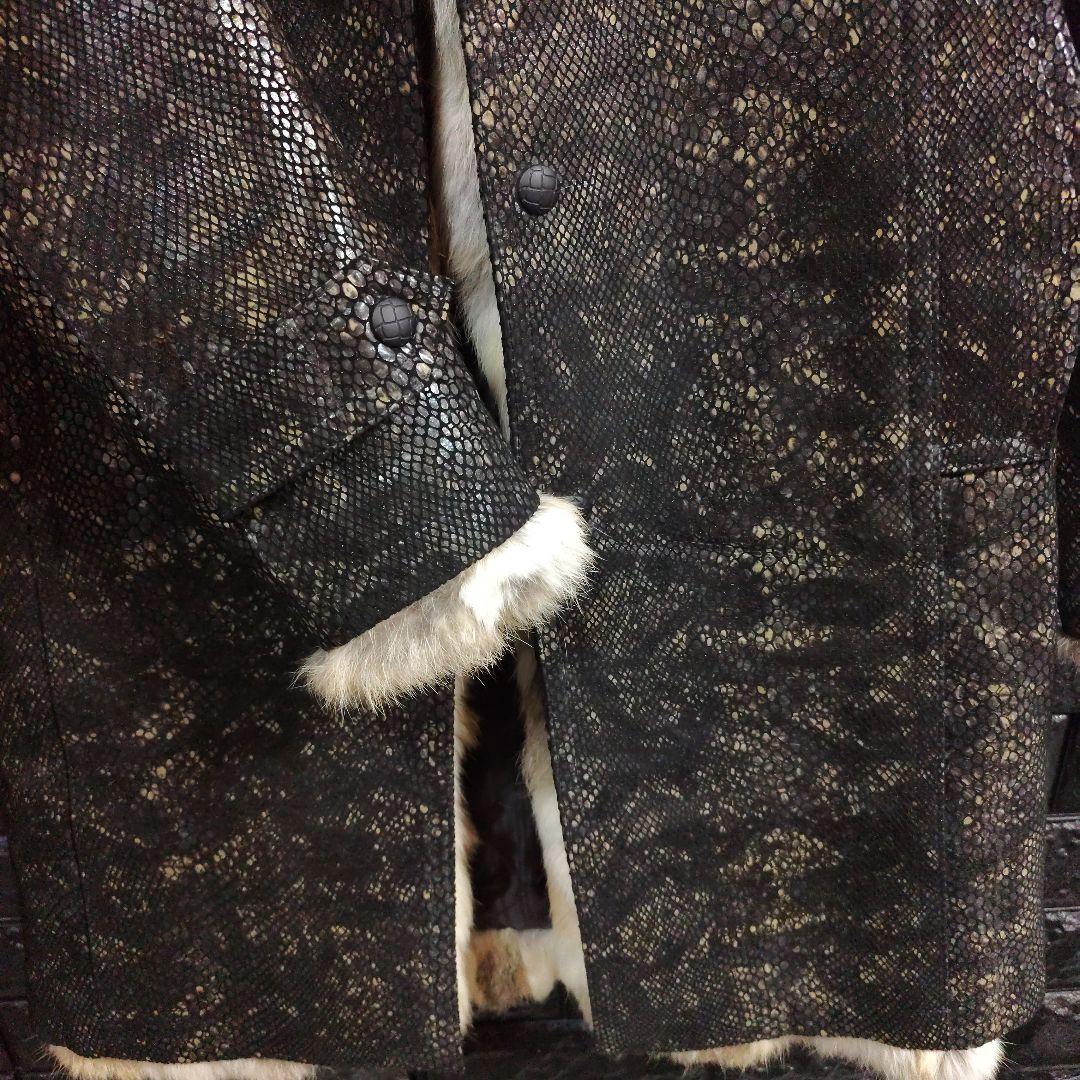 タケシ未使用品トルネードマートラビットファー黒パイソン柄レザー豚革コート