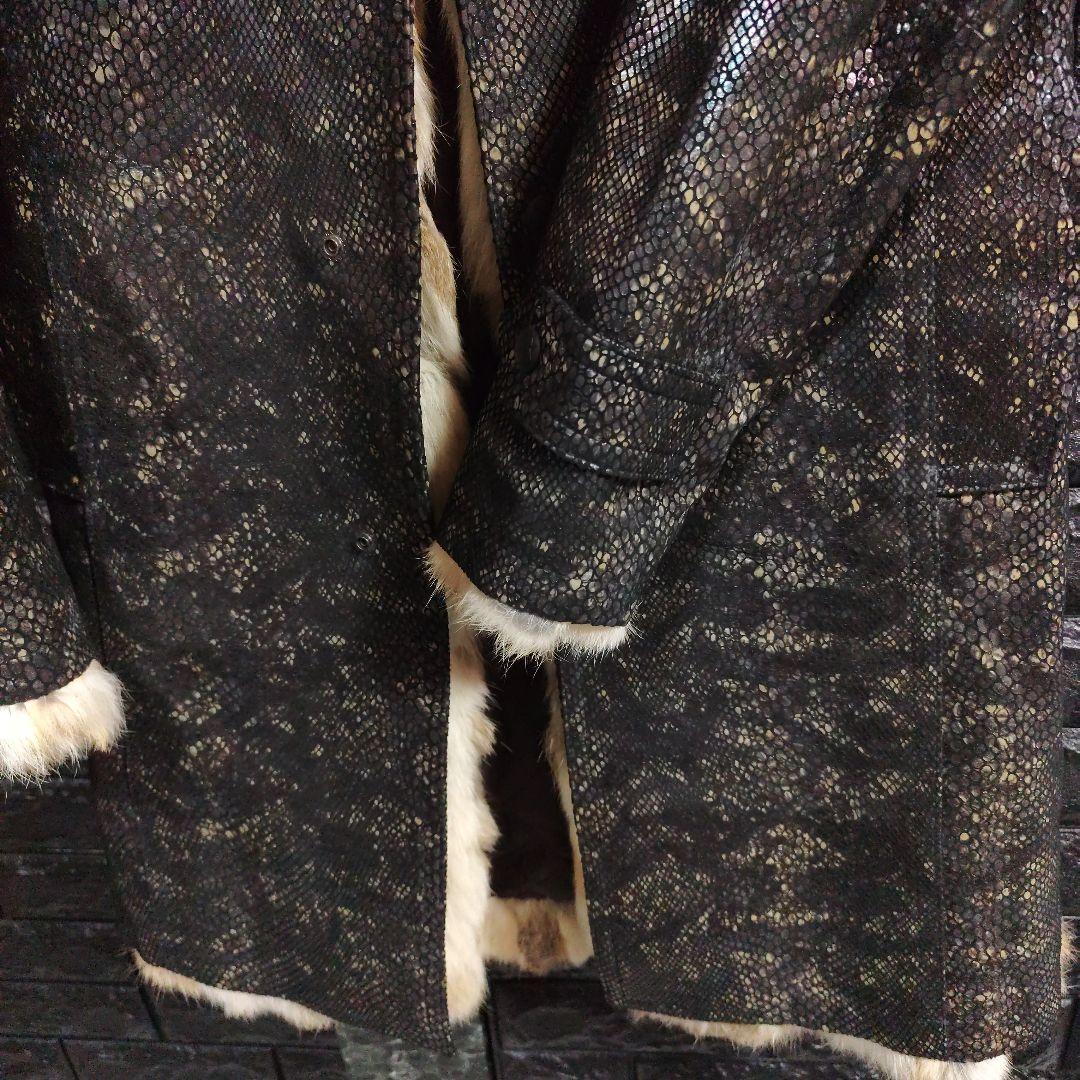 タケシ未使用品トルネードマートラビットファー黒パイソン柄レザー豚革コート
