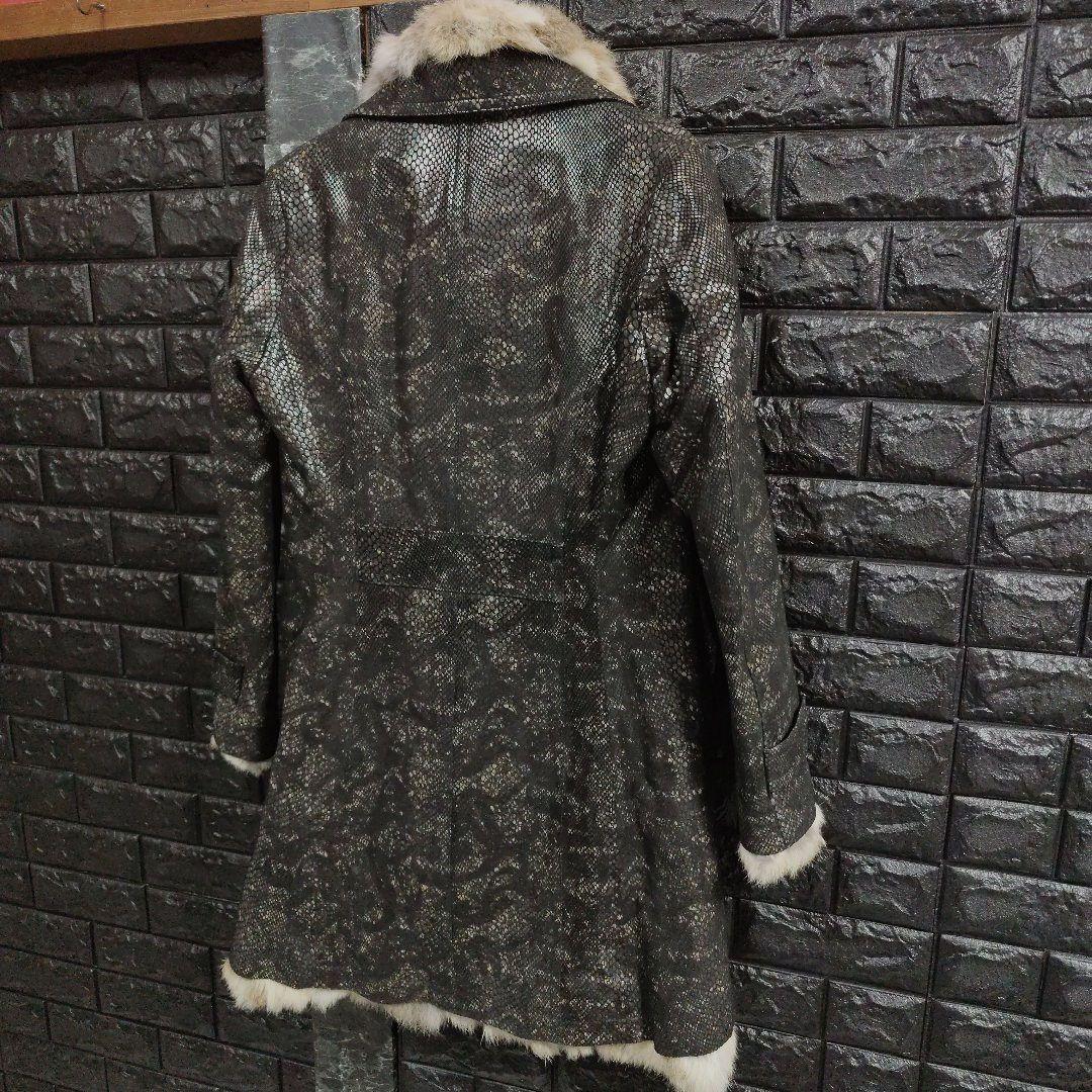 タケシ未使用品トルネードマートラビットファー黒パイソン柄レザー豚革コート