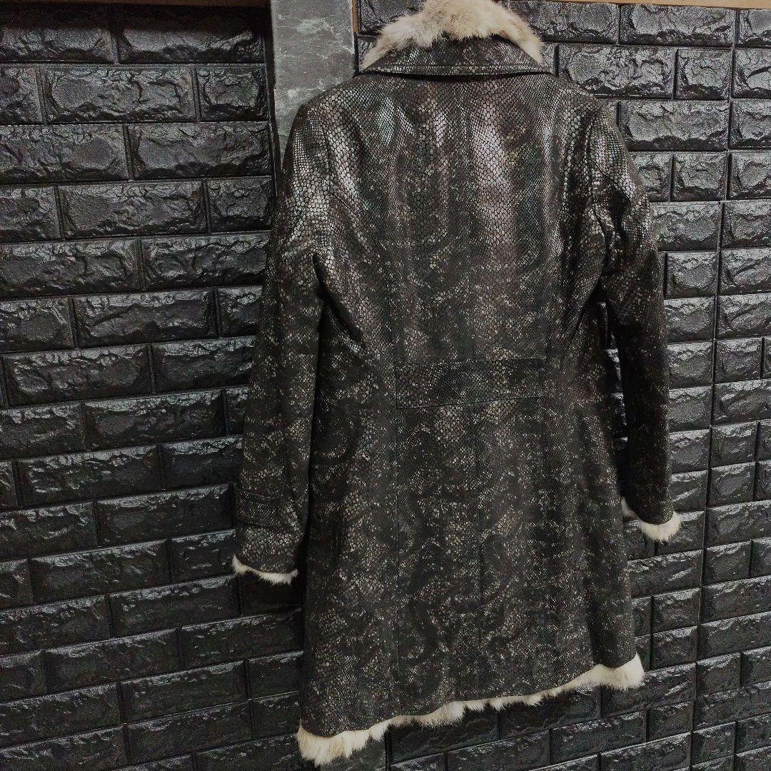 タケシ未使用品トルネードマートラビットファー黒パイソン柄レザー豚革コート