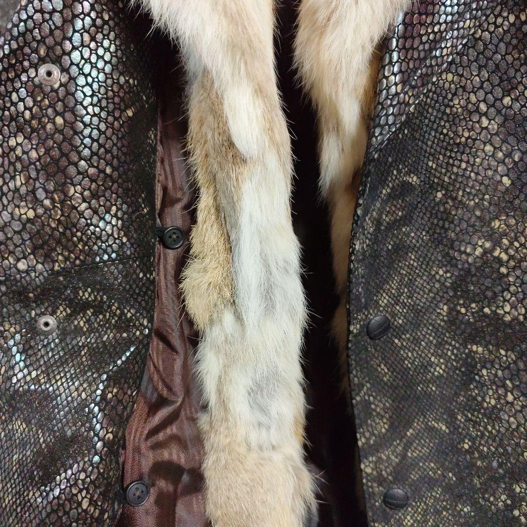 タケシ未使用品トルネードマートラビットファー黒パイソン柄レザー豚革コート