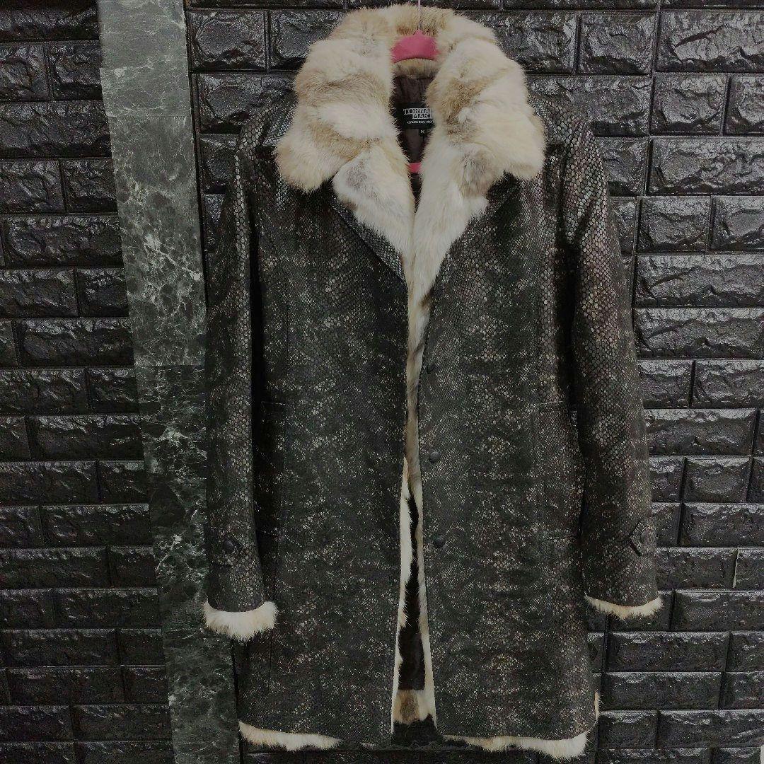 タケシ未使用品トルネードマートラビットファー黒パイソン柄レザー豚革コート