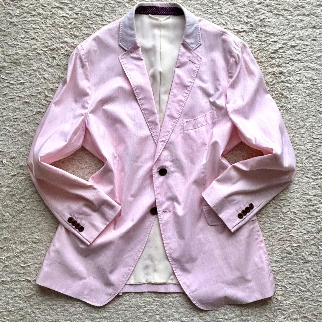 【裏地シルク100%】エトロ ETRO テーラードジャケット 2B ピンク 50