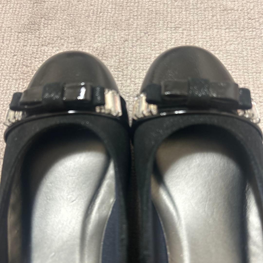 ヒルズアベニューブラックウエッジソールシューズ リボン付き22cm⭐︎美品⭐︎