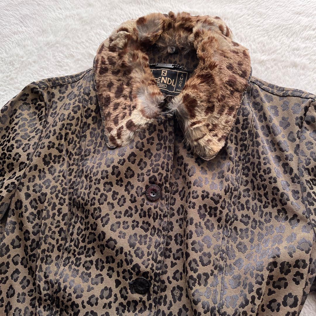 FENDI フェンディ コート ジャケット レオパード ヒョウ柄 リアルファー