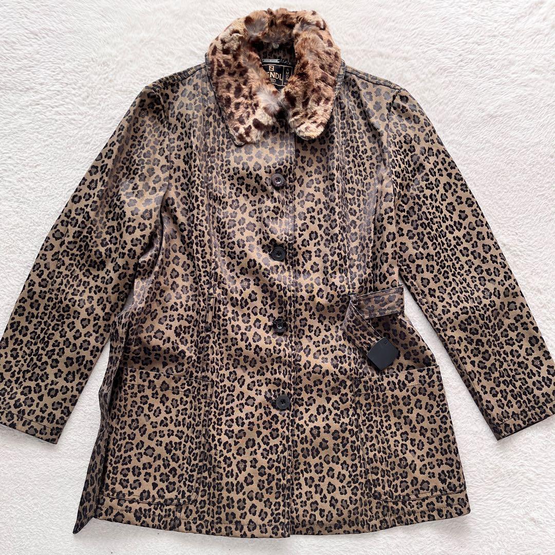 FENDI フェンディ コート ジャケット レオパード ヒョウ柄 リアルファー