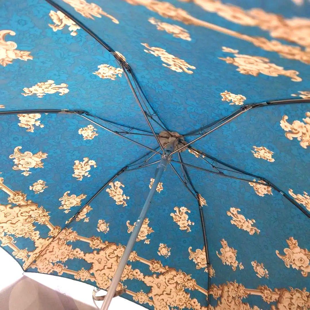 【美品】ChristianDior　3段折り傘　折りたたみ傘　雨傘　ブルー　花柄