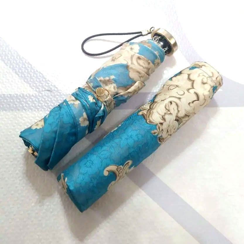 【美品】ChristianDior　3段折り傘　折りたたみ傘　雨傘　ブルー　花柄