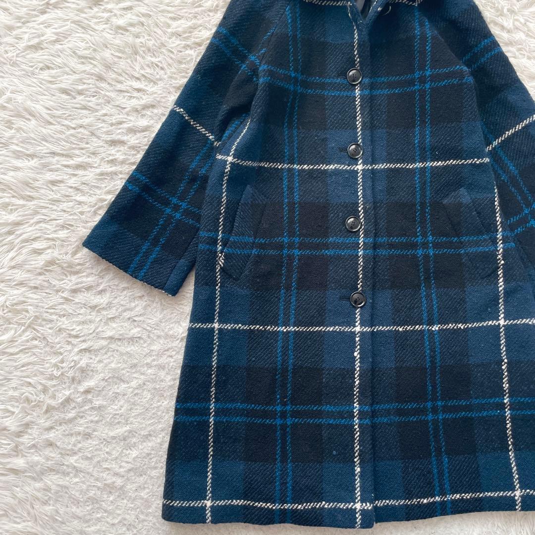 Yorkland チェック　Aライン　ロング　スタンドカラー　コート