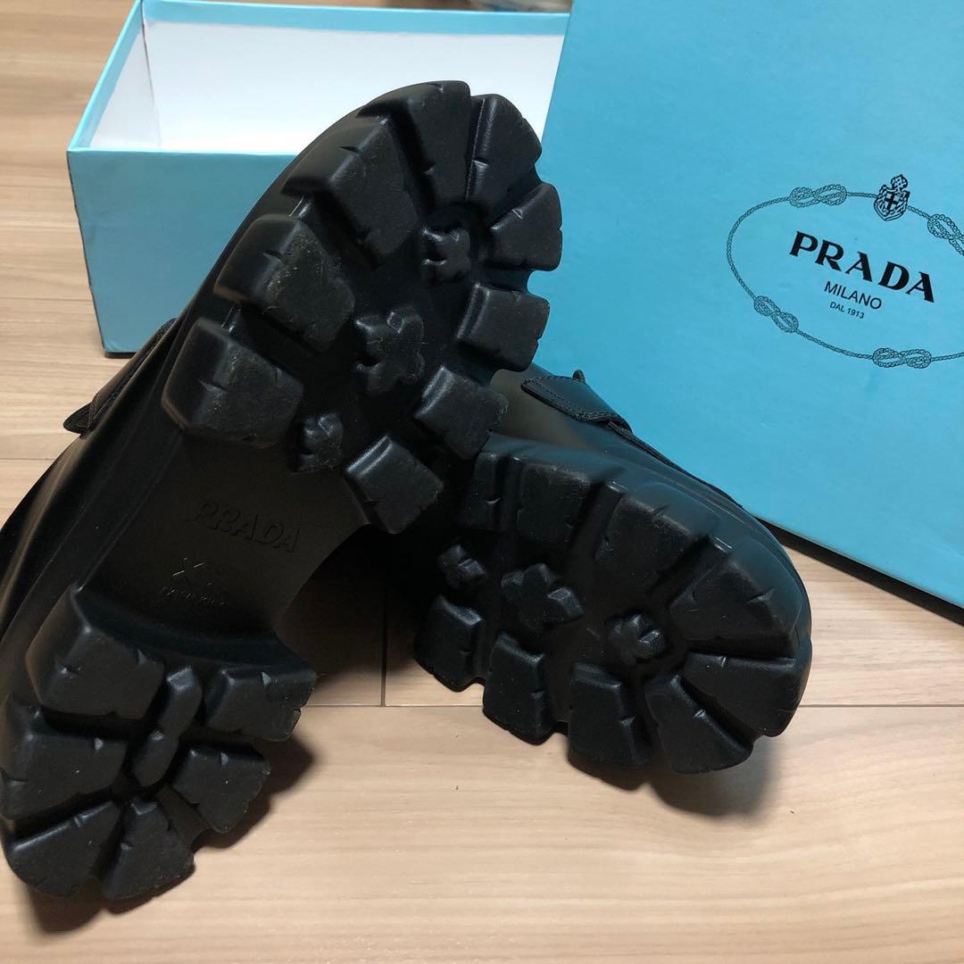 PRADA ブラックレザー ローファー 厚底 中古品