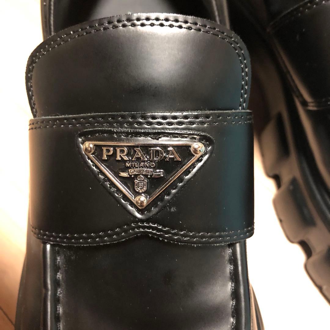 PRADA ブラックレザー ローファー 厚底 中古品