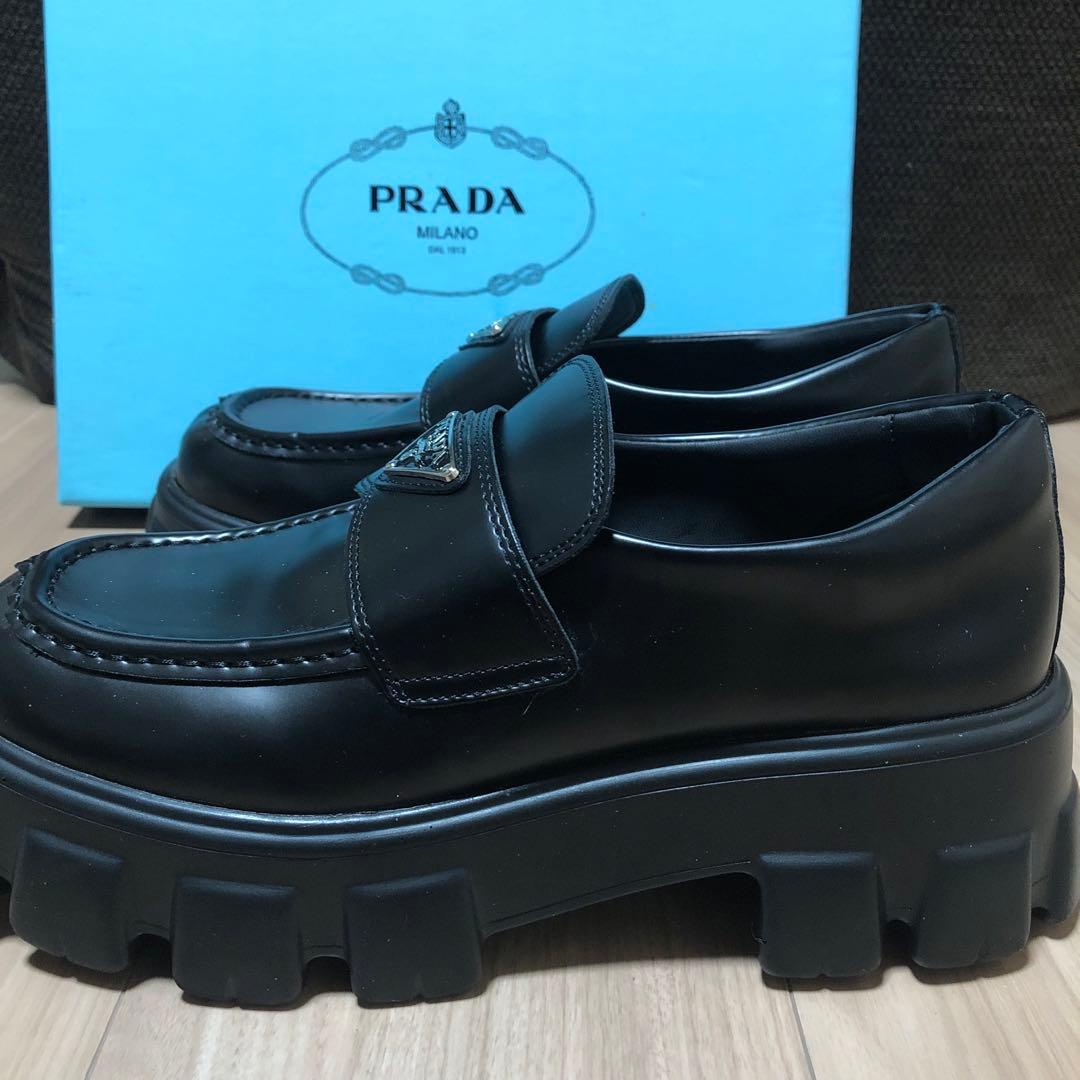 PRADA ブラックレザー ローファー 厚底 中古品