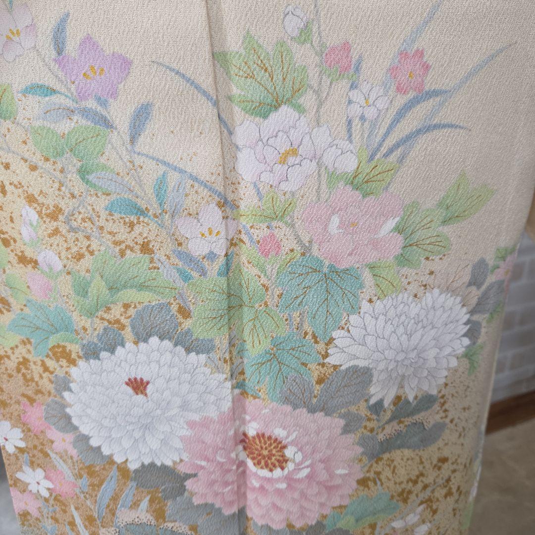 訪問着 クリーム系4点フルセット、着物、袋帯、帯締め、帯揚げ