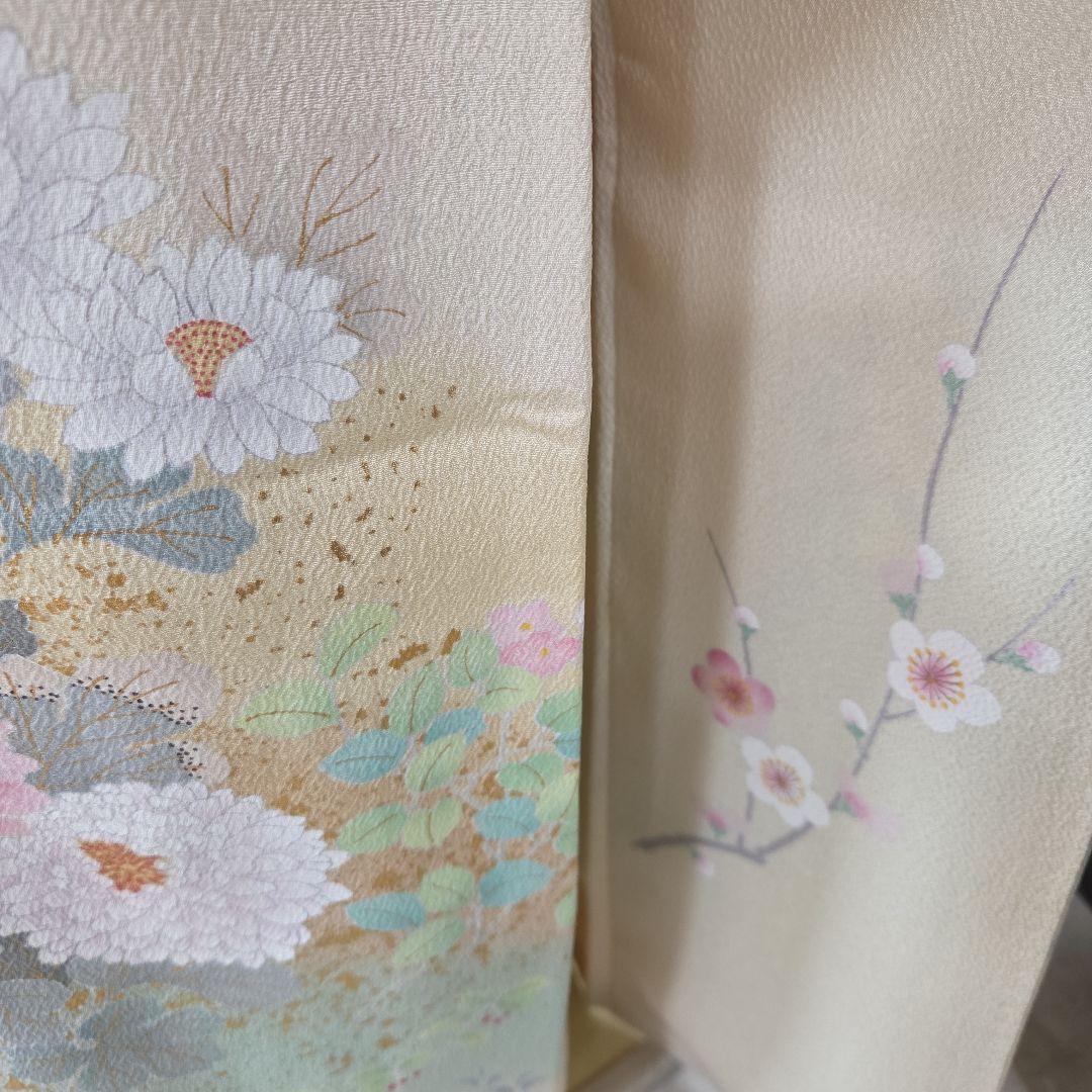 訪問着 クリーム系4点フルセット、着物、袋帯、帯締め、帯揚げ