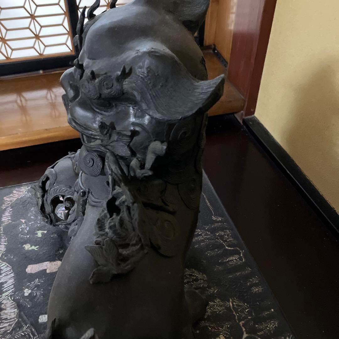 玉獅子香炉　玉獅子置物　銅製　置き物　縁起物　厄除け　高岡銅器　骨董品
