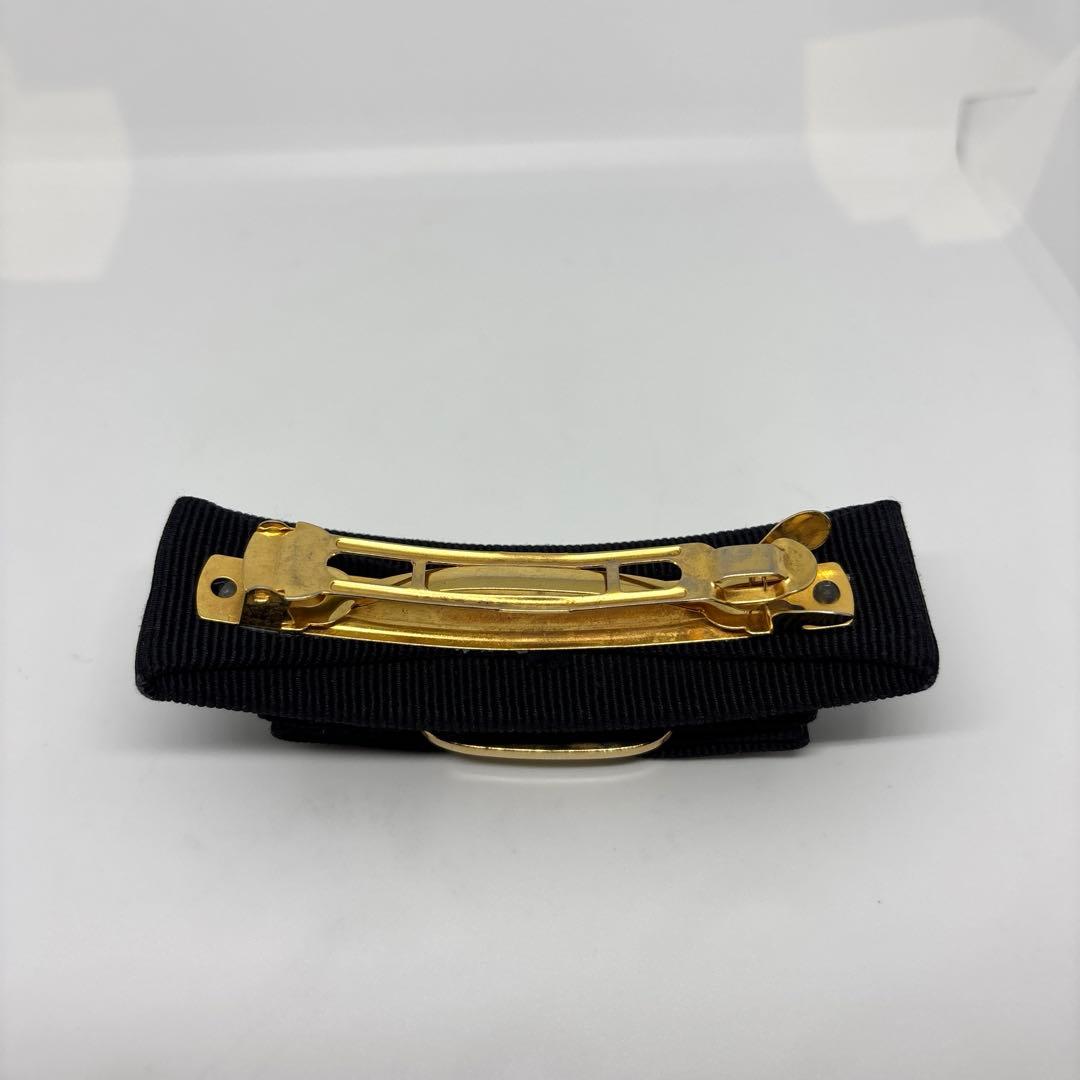 【美品】【フェラガモ】バレッタ ヴァラ リボン ネイビー×ゴールドカラー