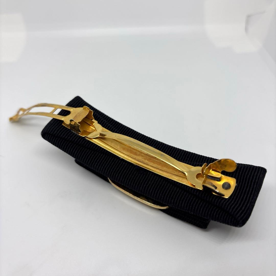 【美品】【フェラガモ】バレッタ ヴァラ リボン ネイビー×ゴールドカラー