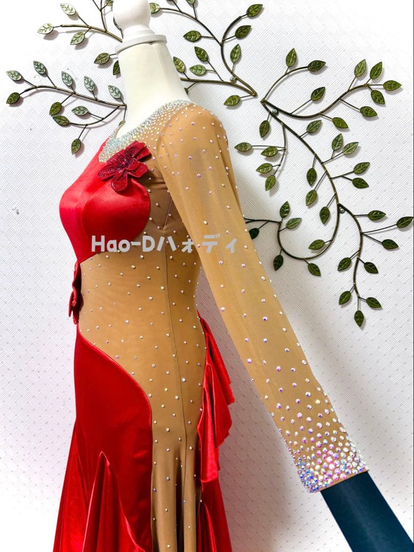 新品★ドレス★ルンバ★タンゴ★スムース★社交ダンス★競技会★パーティー★レッド