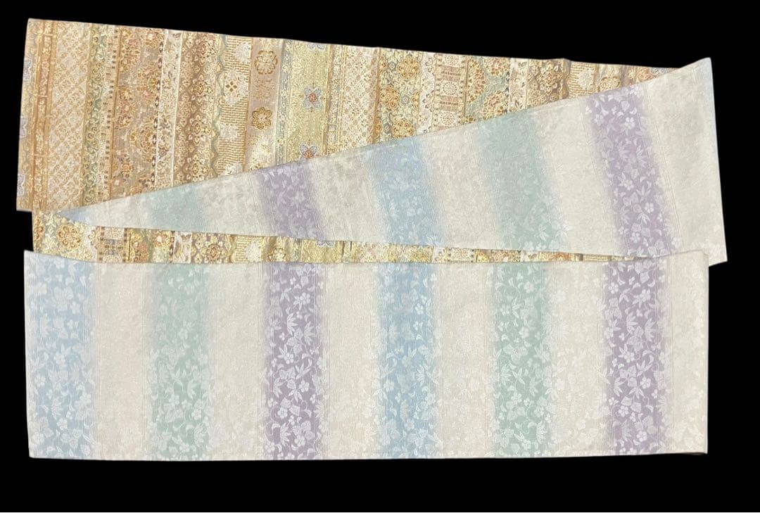 ツーシーズンリバーシブル袋帯 全通柄 正絹 正倉院百彩文 未使用に近いイ6524