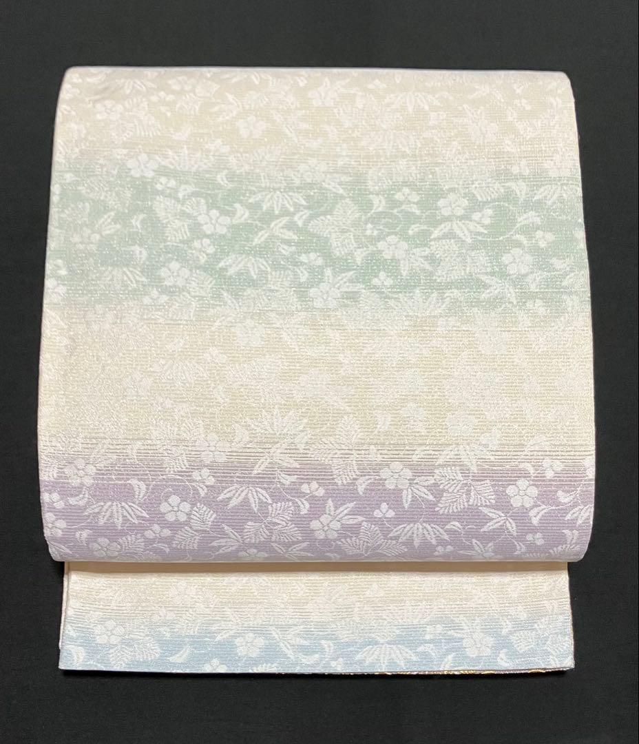 ツーシーズンリバーシブル袋帯 全通柄 正絹 正倉院百彩文 未使用に近いイ6524