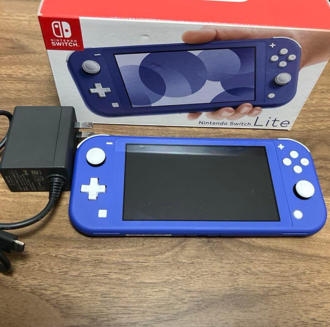 青色のNintendo Switch Lite 箱、充電器付き