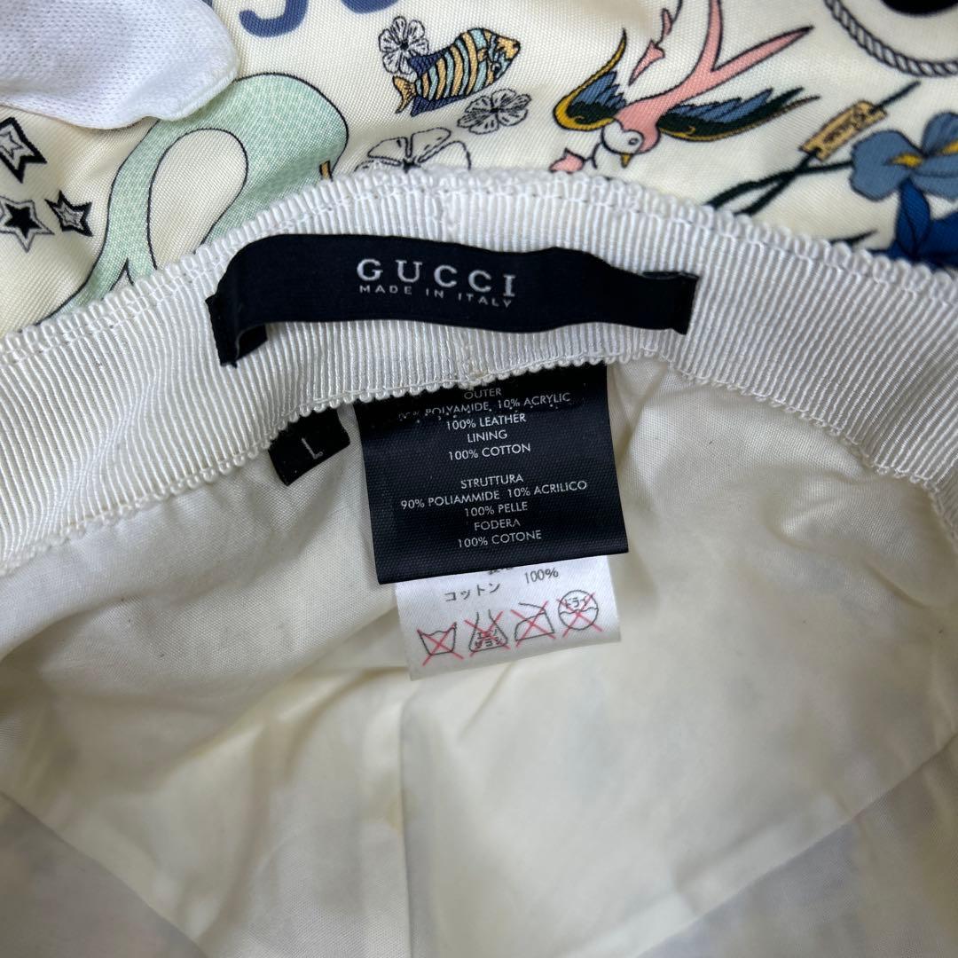 希少　GUCCI バケットハット　プリント　ビーチ　総柄　ホワイト　レッド　帽子