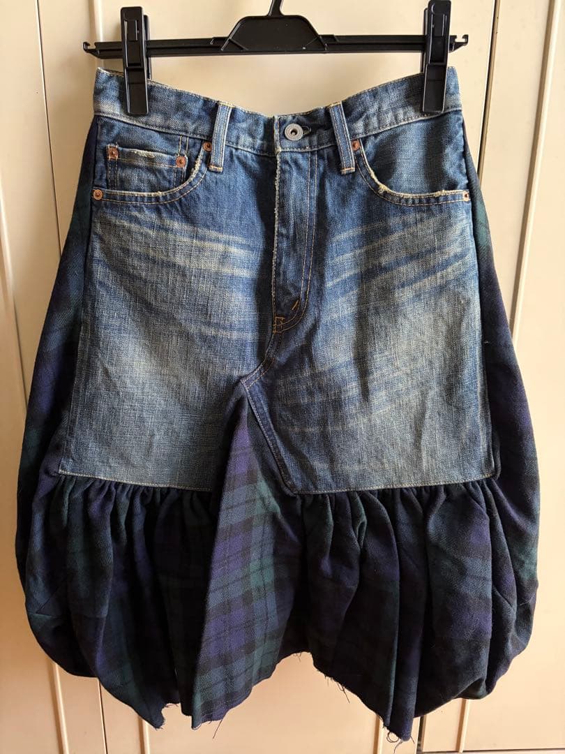 ジュンヤコムデギャルソン　デニム　チェック　バルーンスカート　X S