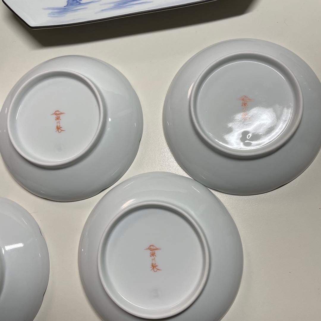 深川製磁　長皿２枚 青天の紅葉　小皿５枚