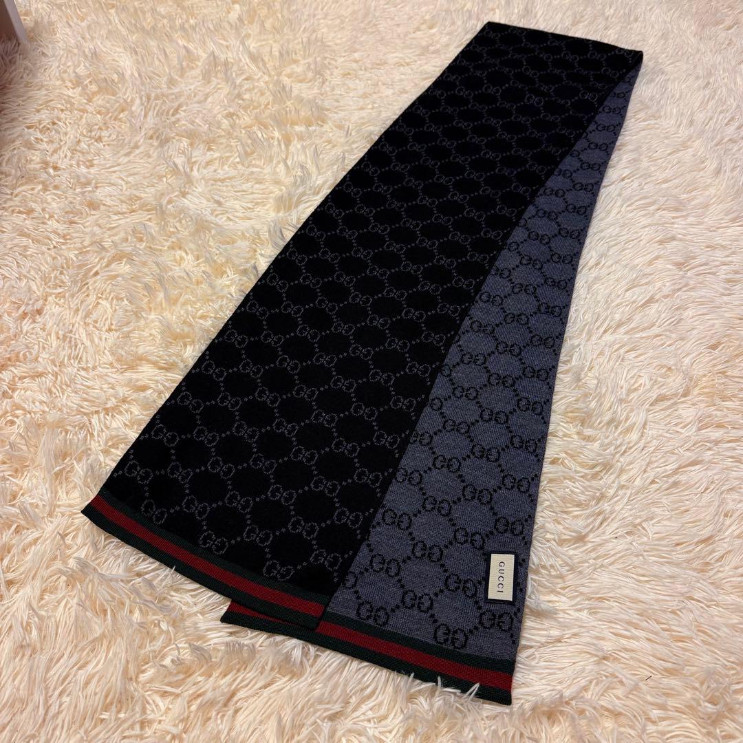 GUCCI GG柄 マフラー リバーシブル ブラック グレー 正規品