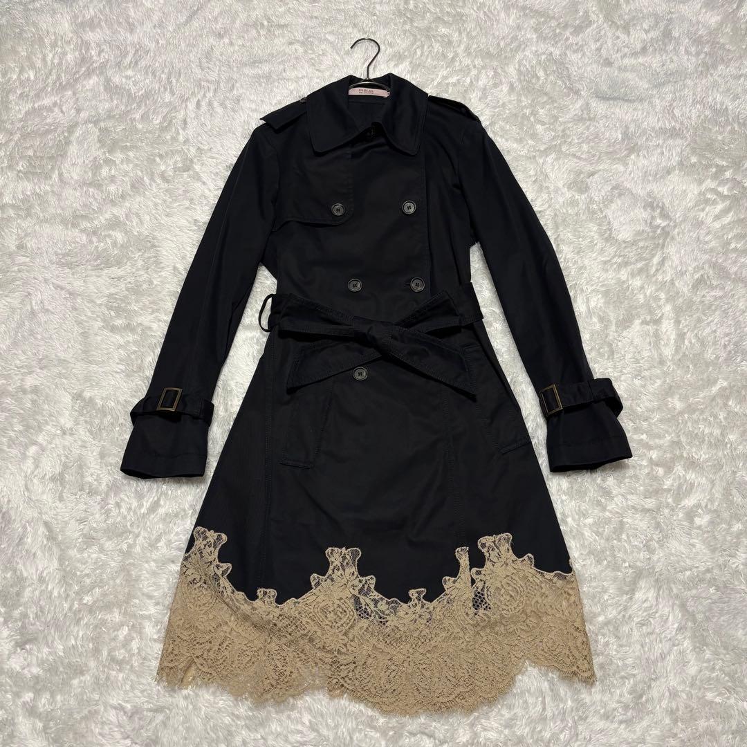 美品 RED VALENTINO トレンチコート レース 切替 L ブラック