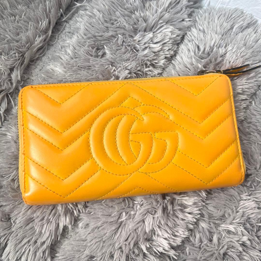 良品✨GUCCI マーモント　長財布　キルティング　ラウンドファスナー　イエロー