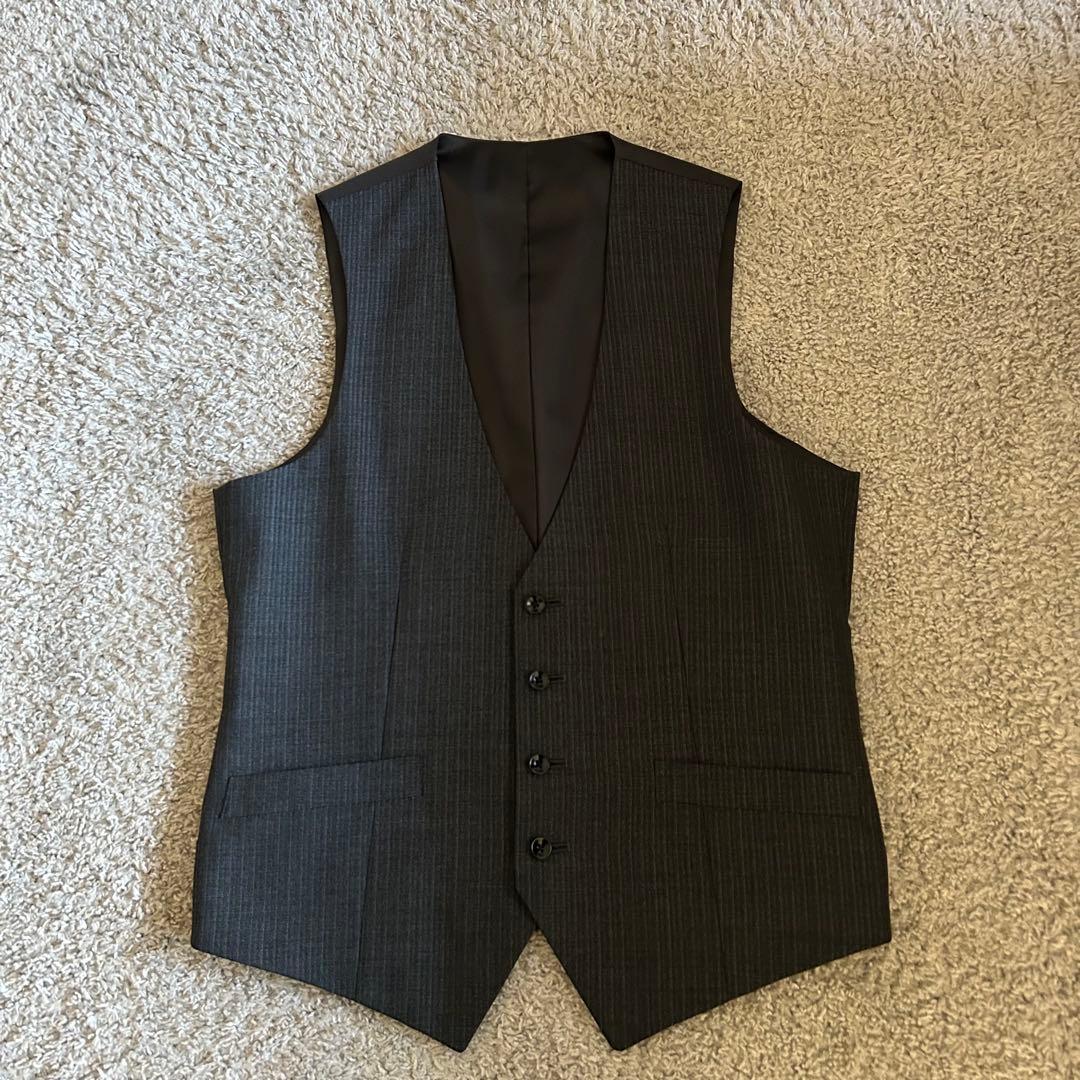 【美品】スーツセレクト 3ピース セットアップ A6 ストライプ グレー系