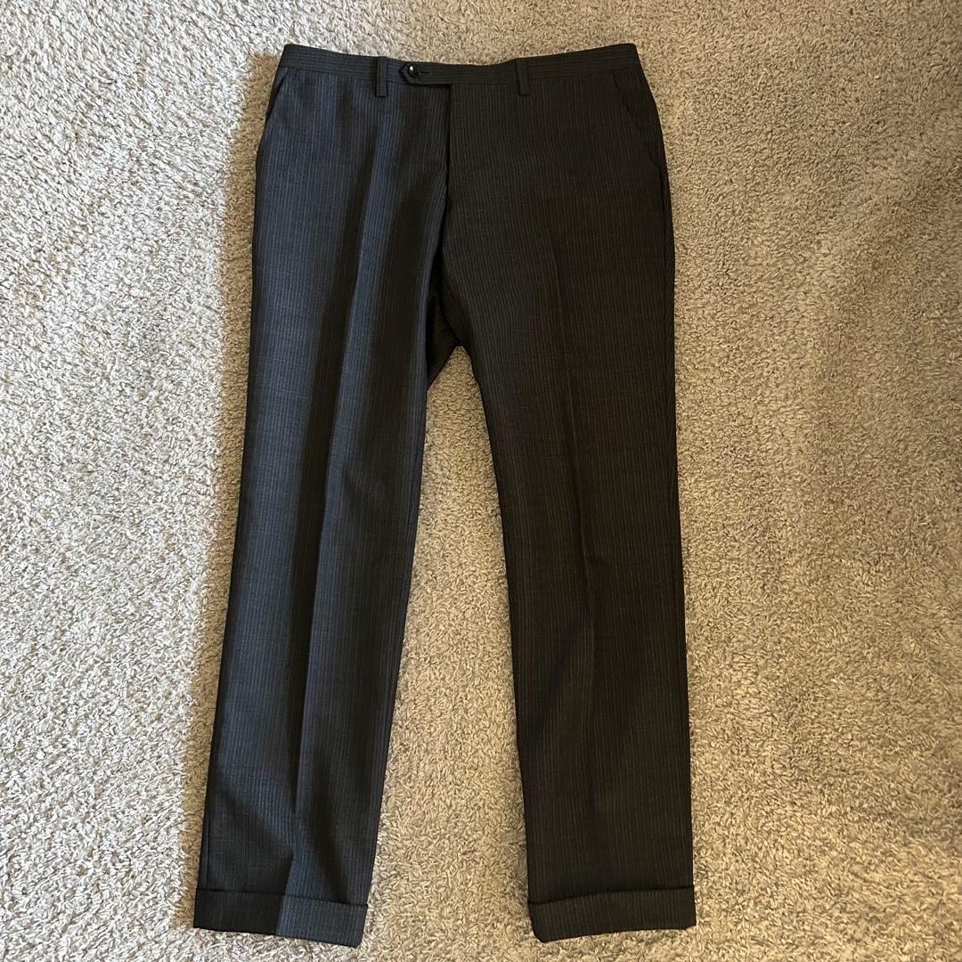 【美品】スーツセレクト 3ピース セットアップ A6 ストライプ グレー系