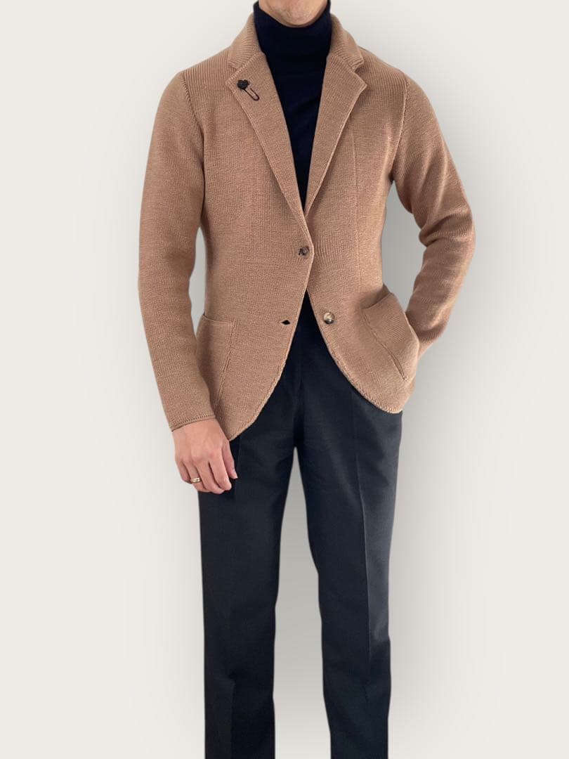 ラルディーニ⭐️ニットジャケット46 44‼️新型ミラノリブ⭐️コットン　グレージュ