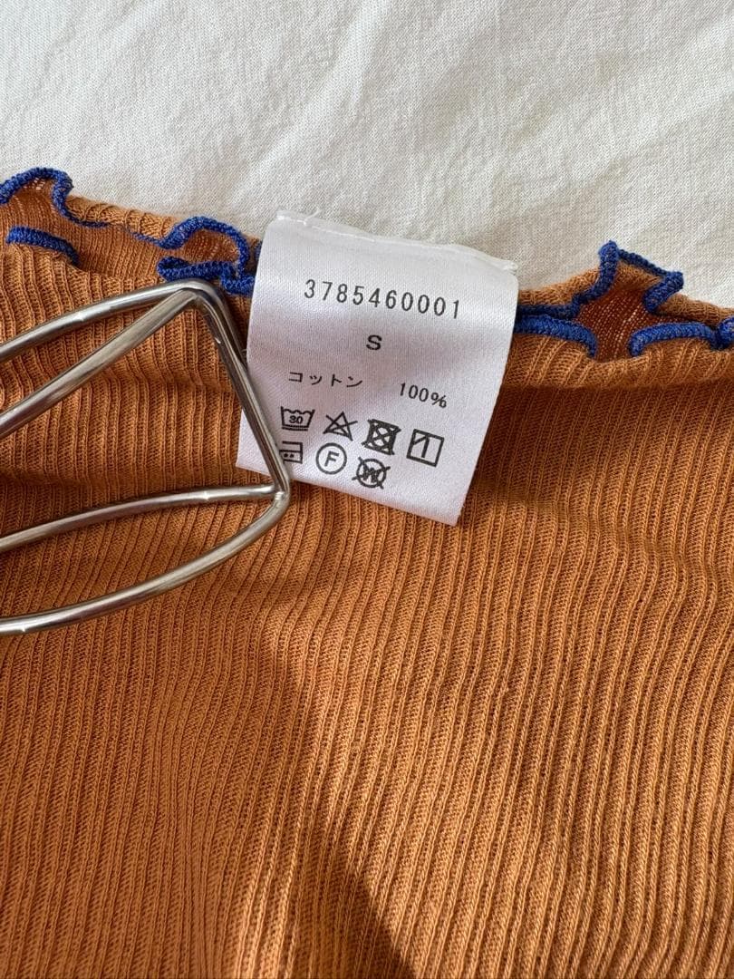 オレンジ色リブ編み長袖Tシャツ S